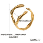 Gold ring with measurements and weight details on a white background